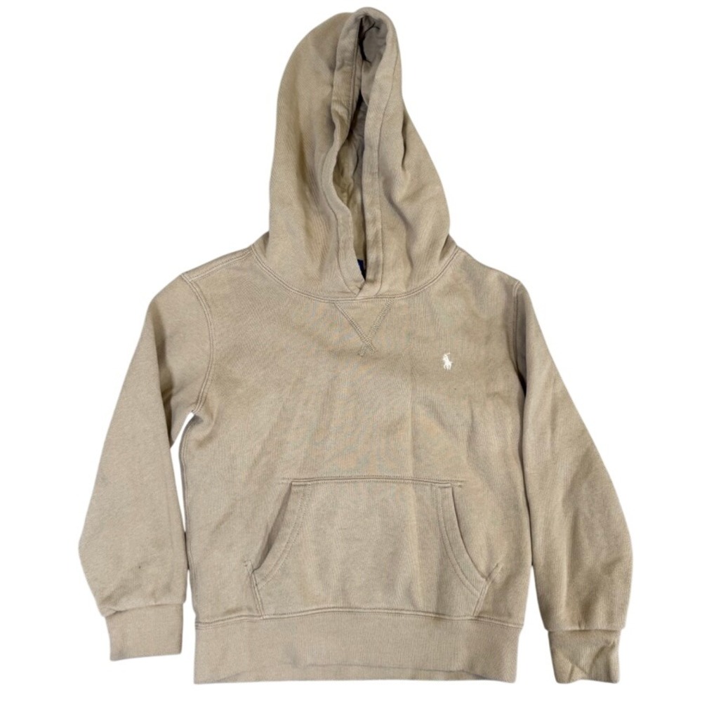 Polo Ralph Lauren Boys Tan Khaki Pullover Hoodie Sweatshirt Size 6 Pony Logo